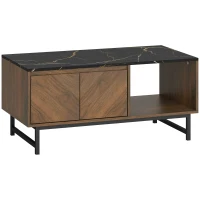 HOMCOM Mesa de Centro com Tampo Efeito Mármore e 2 Casas 100x50,8x45,7 cm Cor Nogueira(m-1)