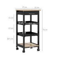 HOMCOM Carrinho de Serviço para Cozinha com 2 Tabuleiros Removíveis Gaveta e Prateleira 37x37x76 cm Preto(m-3)