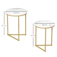 HOMCOM Set of Two Marble-Effect Nest of Tables - White/Gold-Tone(m-3)