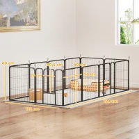 PawHut Parque para Animais de Estimação com 12 Painéis 56x60 cm Dobrável em Aço com 2 Portas Preto(m-3)
