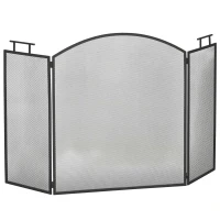 HOMCOM Protetor de Lareira 3 Painéis Dobráveis Antifaíscas 110x24x76,5 cm Aço Preto(m-6)