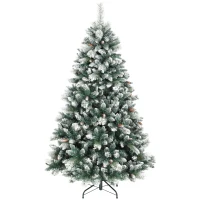 HOMCOM Künstlicher Weihnachtsbaum 180 cm künstlich Tannenbaum mit Schnee, 1000 Spitzen 34 Tannenzapfen Breite Basis(m-11)