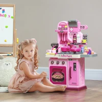 AIYAPLAY Cozinha Infantil 33 Peças com Luzes e Sons Rosa 53x22x69 cm Rosa(m-2)