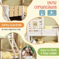 3-in-1 Cabin-style Bunk Bed with Slide and Storage Drawer, Solid Wood and MDF Frame, Durable Sleeper for Kids, 240L x 189W x 230H cm, White(m-5)