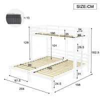 Triple Bunk Bed Space-Saving SleeperSide with Ladder and Bedside Storage, Bed Frame with Safety Rails, 204L x 198W x 162.5H cm, White(m-3)