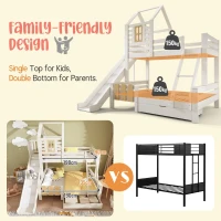 3-in-1 Cabin-style Bunk Bed with Slide and Storage Drawer, Solid Wood and MDF Frame, Durable Sleeper for Kids, 240L x 189W x 230H cm, White(m-4)