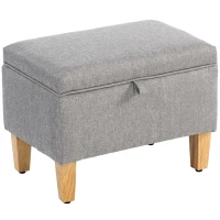HOMCOM 16L Linen Storage Ottoman Padded Footstool with Rubberwood Legs for Storage Box, Bed End, Shoe Bench, Seating, Light Grey(m-1)