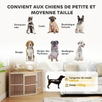 PawHut Gaiola para Cães 2 em 1 Mesa Auxiliar com Porta Giratória para Cães Pequenos e Médios 113x80x64 cm Cor Carvalho e Branco(m-4)