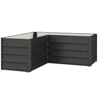Outsunny Canteiro de Canto em L Sem Fundo 115x115x44 cm Aço Galvanizado Cinza Escuro(m-1)