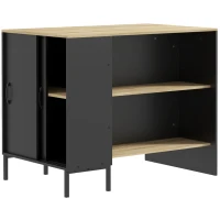 HOMCOM Balcão Auxiliar de Cozinha com 2 Prateleiras Abertas 1 Armário com Portas Deslizantes e Porta-Facas 114,5x70x90 cm Preto(m-1)