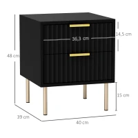 HOMCOM Mesa de Cabeceira Canelada com 2 Gavetas 40x39x48 cm Preto(m-3)
