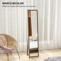 HOMCOM Espejo de Cuerpo Entero 157x37 cm con Marco Bicolor Espejo de Pie Inclinado o Colgante Blanco y Marrón(m-6)