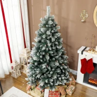 HOMCOM Künstlicher Weihnachtsbaum 180 cm künstlich Tannenbaum mit Schnee, 1000 Spitzen 34 Tannenzapfen Breite Basis(m-8)