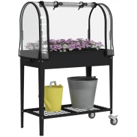 Outsunny Jardineira Elevada com Capa Transparente Rodízios e Prateleira 80x40x120 cm(m-6)