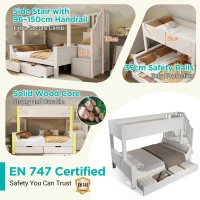 Children's Bunk Bed with Under-bed Pull-out Drawer, Ladder Cabinet Storage, Staircase Sleeper for Living Room, 246L x 141W x 150H cm, White(m-6)