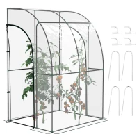 Outsunny Estufa Encostada de Jardim 2 Portas Enroláveis 143x118x212 cm Aço e Pvc Transparente(m-6)