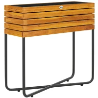 Outsunny Jardineira Elevada em Madeira de Acácia 62x22,5x61 cm com Drenagem Efeito Madeira Natural(m-1)