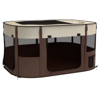 PawHut Parque Dobrável em Oxford para Animais Janelas e Bolsos 114x89x59 cm Castanho(m-6)