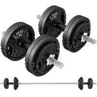 SPORTNOW Hantel-Set 42 kg (2‑in‑1) – 14 Scheiben, Kurzhantel & Langhantel, Stahl, Schwarz(m-1)