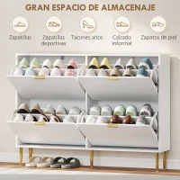 HOMCOM Zapatero Estrecho con 4 Puertas Acanaladas con Estantes Ajustables para 20 Pares de Zapatos 105x24x91,5 cm Blanco(m-5)