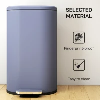 HOMCOM 30L Kitchen Bin with 90° Stay-Open Lid, Slim Rectangular Pedal Bin with Soft-Close Lid, Removable Inner Bucket for Home Office, Fingerprint-Resistant, Grey(m-6)