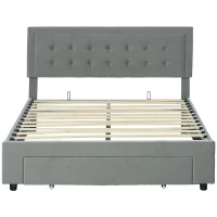 HOMCOM Cama de Casal 140x200 com Baú e Gaveta Cabeceira Reclinável Estofada Cinza Claro(m-6)