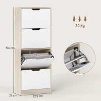 HOMCOM Dulap Subțire pentru Pantofi cu 4 Sertare pentru 16 de Perechi de Pantofi 62.5x26x156 cm, Culoare Lemn și Alb(m-3)