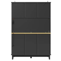 Tall Kitchen Sideboard Cabinet with App-Controlled Changing LED Lighting, Cupboard with Open Display Shelf, 120L x 40W x 180H cm, Black(m-13)