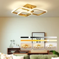 HOMCOM Plafoniera LED 40W 4300 lm, 3 temperature di colore, 3 anelli dorati, 48 x 46 x 13 cm(m-7)