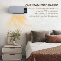 HOMCOM Calefactor Eléctrico de Pared 1000W/2000W Estufa con Pantalla LED y Mando a Distancia 54,5x12x21,5 cm Gris(m-9)