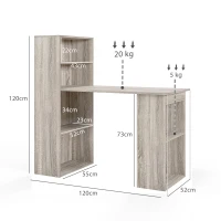 HOMCOM 120cm Computer Desk, Wooden PC Laptop Table with 6-Tier Storage Bookshelves, Home Office Working Study Desk, Writing Workstation, Grey(m-3)
