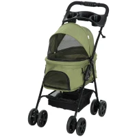 PawHut Carrinho de Passeio para Animais de Estimação Dobrável 4 Rodas Tecido Oxford 300D Cesto e Porta-copos Verde(m-7)