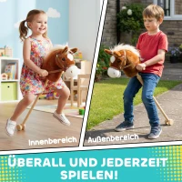 AIYAPLAY Stokpaard met geluid, wielen en handgrepen, houten stok, bruin – 24+ maanden(m-6)