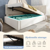 Daybed Upholstered Single Sofa Bed with Hydraulic Ottoman Storage, Bed Frame with Reversible Headboard, 196L x 100W x 77H cm, Beige(m-7)