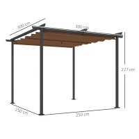 Outsunny Pérgola Retrátil 3x3 m em Poliéster 180 g/m² Upf30 Castanho(m-3)