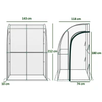 Outsunny Estufa Encostada de Jardim 2 Portas Enroláveis 143x118x212 cm Aço e Pvc Transparente(m-3)