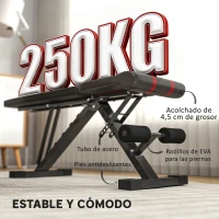SPORTNOW Banco de Musculación Ajustable Plegable con Respaldo y Asiento Regulables Estructura de Acero y Rodillos para Piernas(m-6)