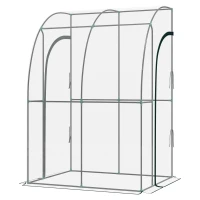 Outsunny Estufa Encostada de Jardim 2 Portas Enroláveis 143x118x212 cm Aço e Pvc Transparente(m-7)
