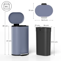 HOMCOM 30L Kitchen Bin with 90° Stay-Open Lid, Slim Rectangular Pedal Bin with Soft-Close Lid, Removable Inner Bucket for Home Office, Fingerprint-Resistant, Grey(m-3)