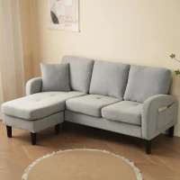 3-seater L-shaped Corner Sofa with Reversible Chaise and Soft Padded Seats, Sofa Bed with Plastic Legs, 166L x 118W x 77H cm, Gray(m-4)