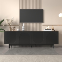 Modern Lowboard TV Cabinet with Push-to-Open Doors and Adjustable Shelves, TV Stand for Living Room, 175L x 38W x 56H cm, Black