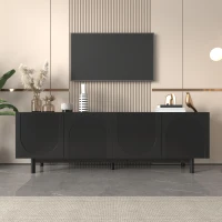 Modern Lowboard TV Cabinet with Push-to-Open Doors and Adjustable Shelves, TV Stand for Living Room, 175L x 38W x 56H cm, Black(m-1)