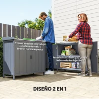 Outsunny Armario de Jardín de Madera con Mesa de Trabajo Armario de Exterior con 2 Puertas Cierre Magnético y 2 Estantes para Terraza Balcón 98x48x95,5 cm Gris(m-4)