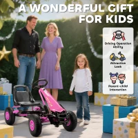 AIYAPLAY Kids Pedal Go-Kart — Adjustable Seat, EVA Tires, Handbrake & Clutch, Ages 3–8, Pink(m-4)