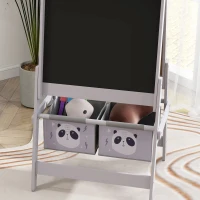 AIYAPLAY Cavalete Infantil 3 em 1 com Quadro Duplo Rolo de Papel e 2 Cestos 54x46,5x93 cm Cinza(m-5)