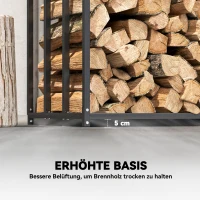 Outsunny Feuerholzregal, Brennholzständer aus Stahl, Stoffabdeckung, 300 kg Belastbarkeit, 140 x 70 x 154 cm, Schwarz(m-6)