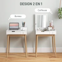 HOMCOM Coiffeuse avec miroir table de maquillage style moderne - 2 tiroirs, miroir rabattable pour chambre à coucher, salon, 60 x 50 x 85,5 cm blanc(m-4)
