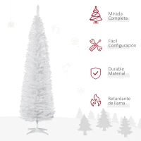 HOMCOM Árbol de Navidad Artificial Estrecho 210 cm con 499 Ramas Decoración Navideña para Interiores Fácil de Montar Blanco(m-4)
