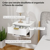 HOMCOM Lot de 2 tables de chevet suspendues, tables de nuit murales avec tiroir et niche, moderne, 40x34x29cm, blanc(m-5)
