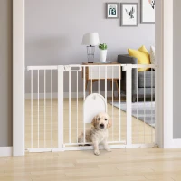 PawHut Barreira de Segurança de Animais de Estimação para Escadas e Portas com Aberturas de 75-131 cm com 3 Extensões Branco(m-2)